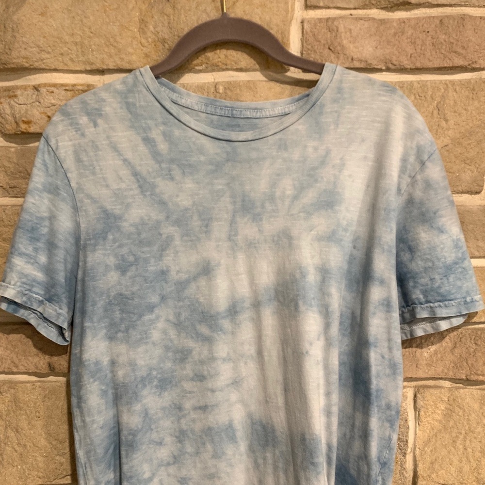 blue and white tie dye shirt